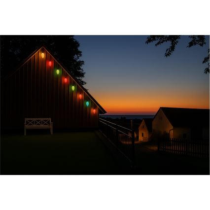 Ghirlandă LED de exterior extensibilă CONE FILAMENT 20xE10, 14m, multicolor/alb cald, IP44, Fabricat în UE