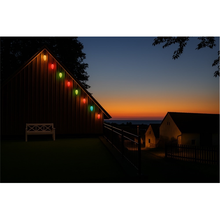 Ghirlandă LED de exterior extensibilă CONE FILAMENT 20xE10, 14m, multicolor/alb cald, IP44, Fabricat în UE