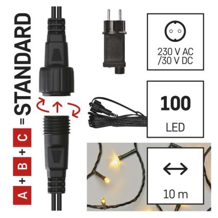 Ghirlandă LED pentru exterior 100 LED/15 m IP44 alb cald