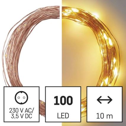 Ghirlandă LED pentru exterior 100 LED / 15 m, IP44, alb cald