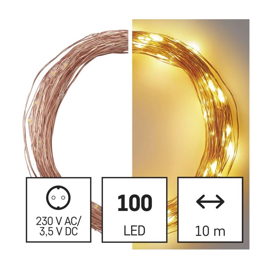 Ghirlandă LED pentru exterior 100 LED / 15 m, IP44, alb cald