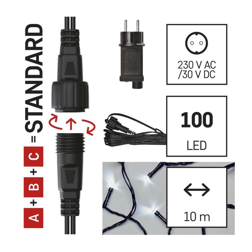 Ghirlandă LED pentru exterior, 100 LED/15 m, IP44, alb rece