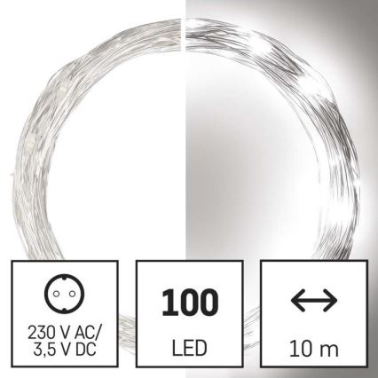 Ghirlandă LED pentru exterior, 100 LED / 15 m, IP44, alb rece