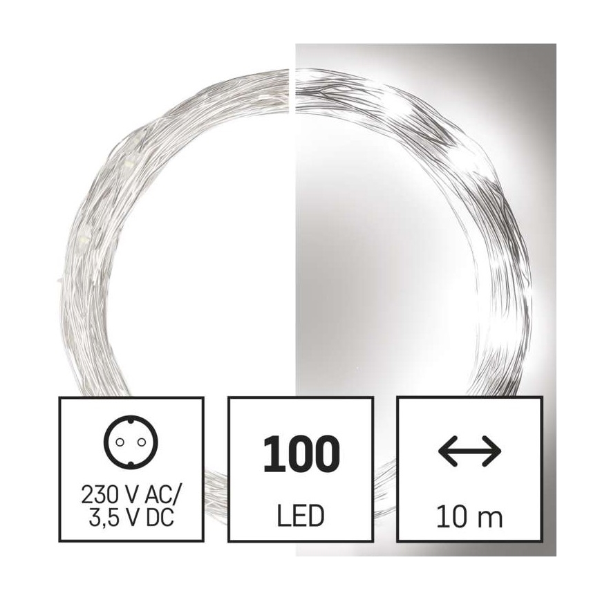 Ghirlandă LED pentru exterior, 100 LED / 15 m, IP44, alb rece