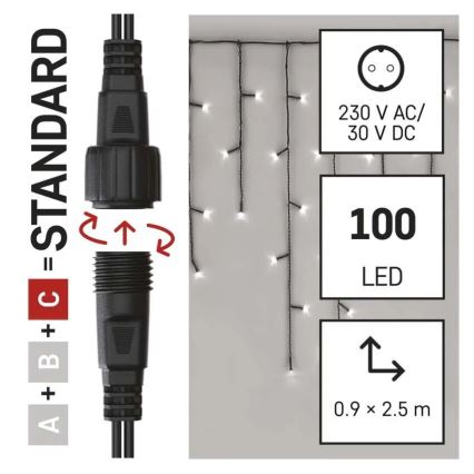 Ghirlandă LED pentru exterior, 100 LED, 2,5 x 0,9 m, IP44, alb rece