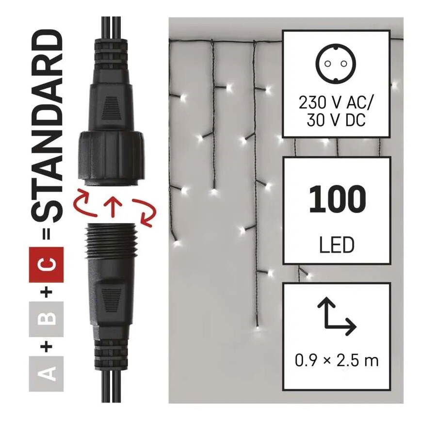 Ghirlandă LED pentru exterior, 100 LED, 2,5 x 0,9 m, IP44, alb rece