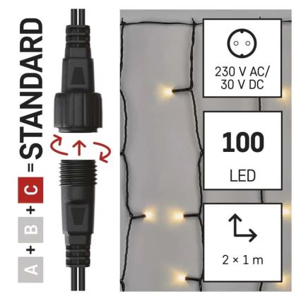 Ghirlandă LED pentru exterior, 100 LED, 2 m, IP44, alb cald
