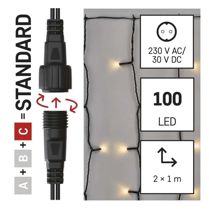 Ghirlandă LED pentru exterior, 100 LED, 2 m, IP44, alb cald