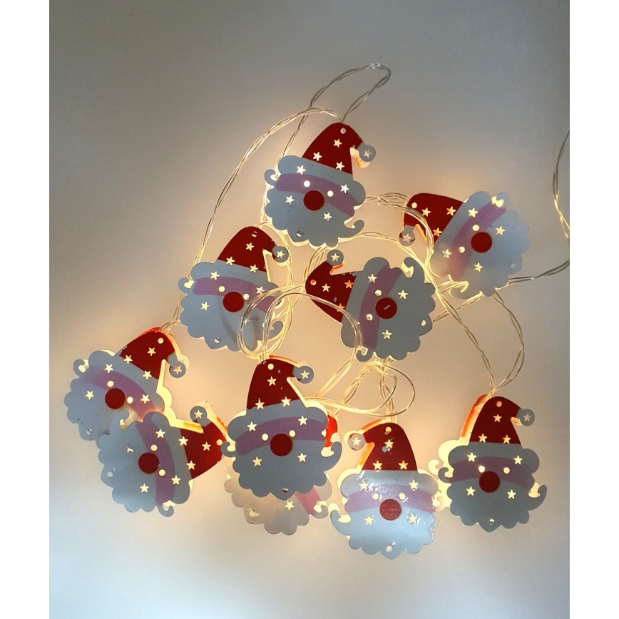 Ghirlandă LED pentru exterior 10xLED/2xAA, 1,65 m, IP44, alb cald, Santa