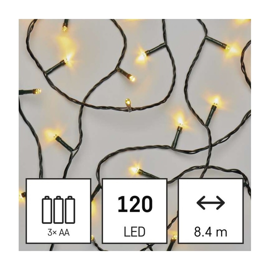 Ghirlandă LED pentru exterior 120xLED/3xAA 8,9 m IP44 alb cald