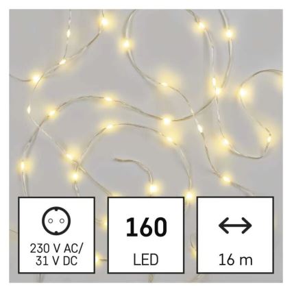 Ghirlandă LED pentru exterior, 160 LED/21 m, IP44, alb cald