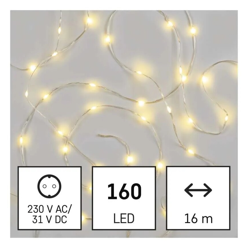 Ghirlandă LED pentru exterior, 160 LED/21 m, IP44, alb cald