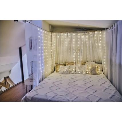 Ghirlandă LED pentru exterior, 300 LED, 8 funcții, 5,9 m, IP44, alb cald