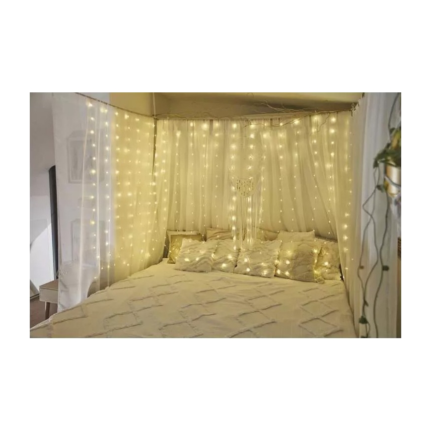 Ghirlandă LED pentru exterior, 300 LED, 8 funcții, 5,9 m, IP44, alb cald