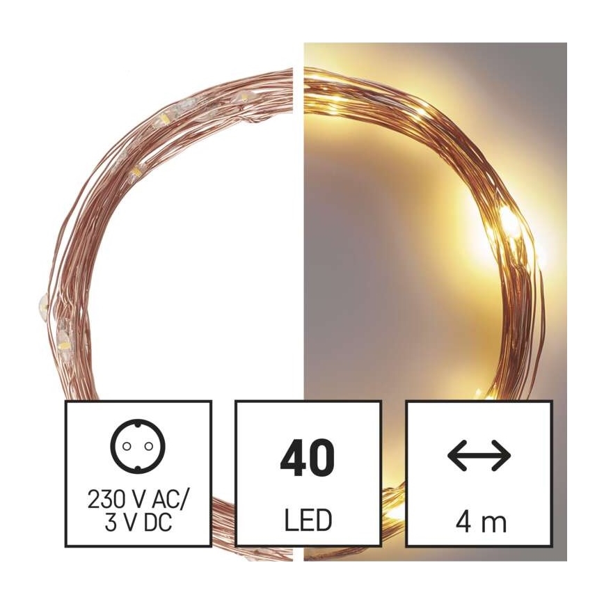 Ghirlandă LED pentru exterior, 40 LED / 9 m, IP44, alb cald