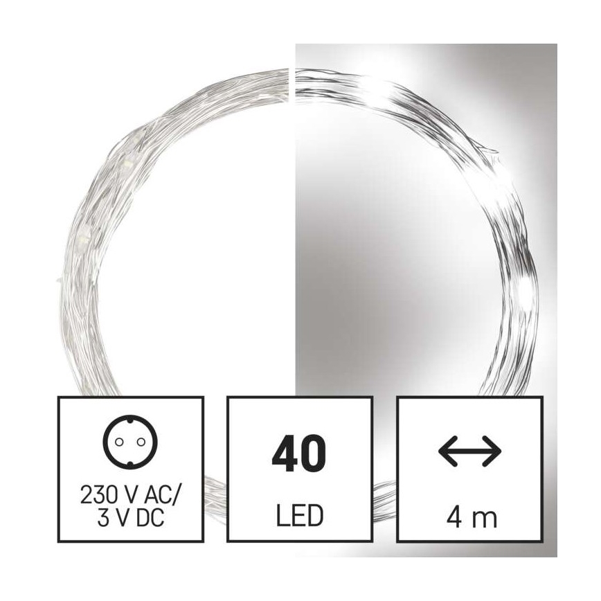 Ghirlandă LED pentru exterior, 40 LED / 9 m, IP44, alb rece