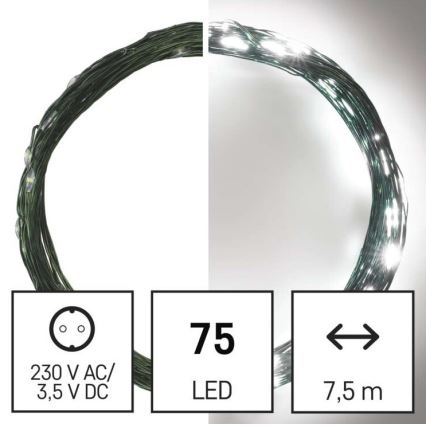 Ghirlandă LED pentru exterior, 75 LED-uri, 12,5 m, IP44, alb rece