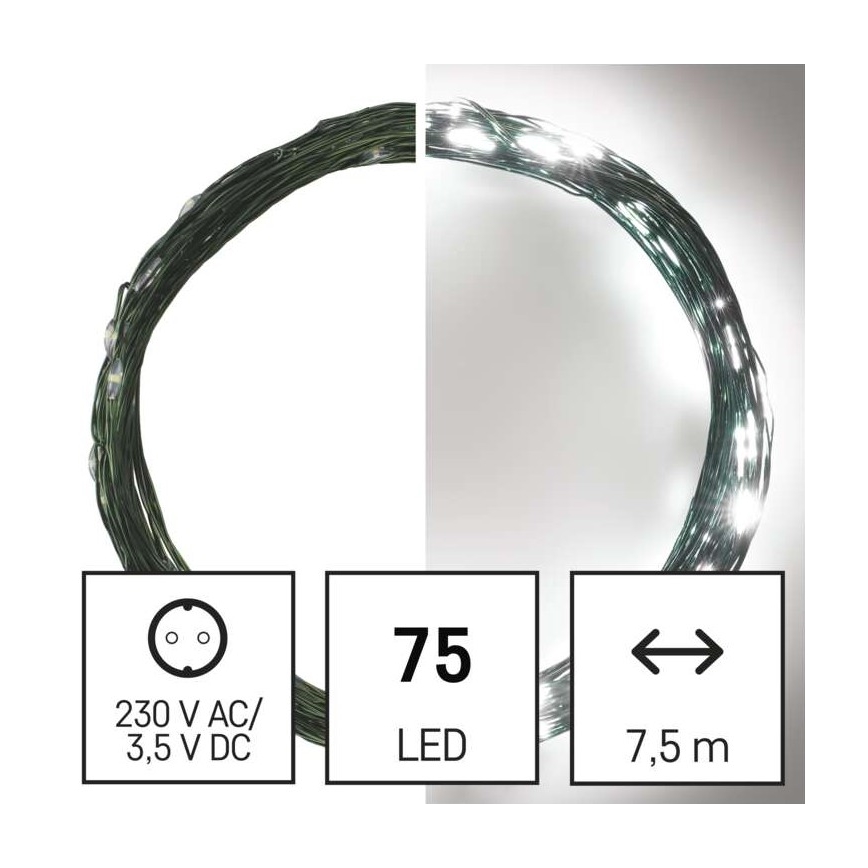Ghirlandă LED pentru exterior, 75 LED-uri, 12,5 m, IP44, alb rece