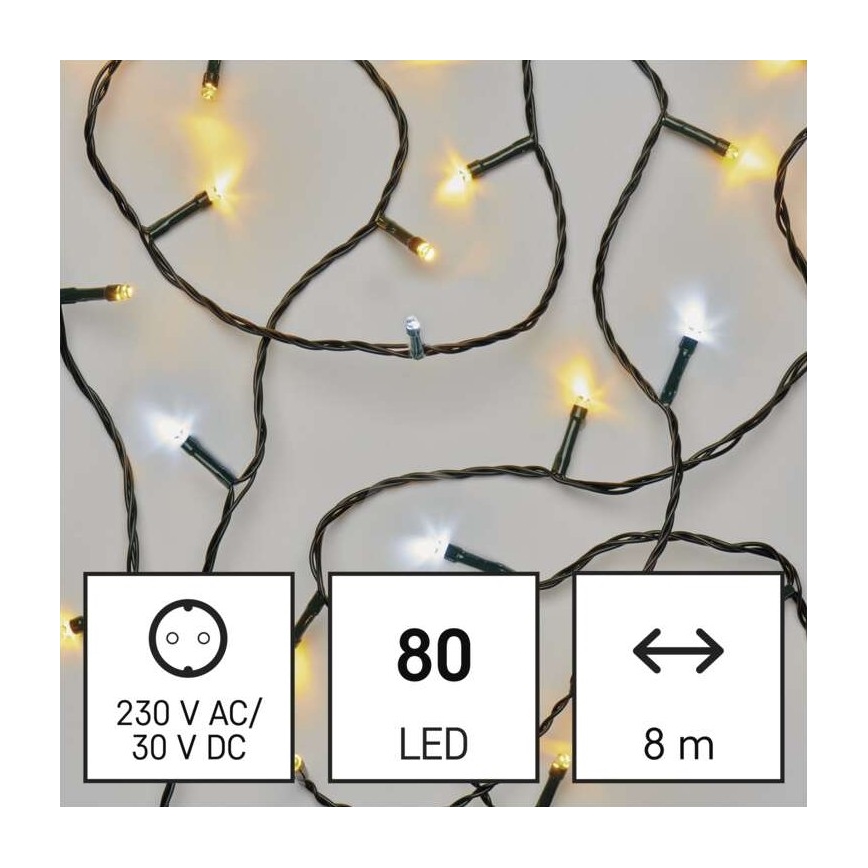 Ghirlandă LED pentru exterior, 80 LED/13 m, IP44, alb cald/alb rece