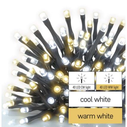 Ghirlandă LED pentru exterior, 80 LED/13 m, IP44, alb cald/alb rece