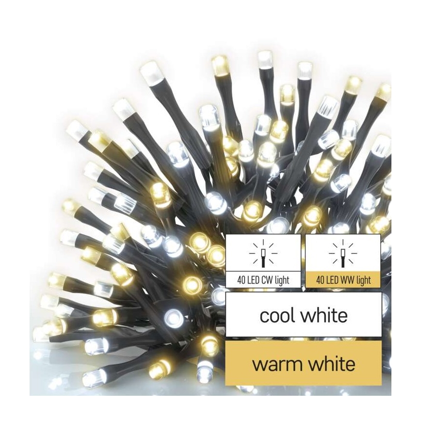 Ghirlandă LED pentru exterior, 80 LED/13 m, IP44, alb cald/alb rece