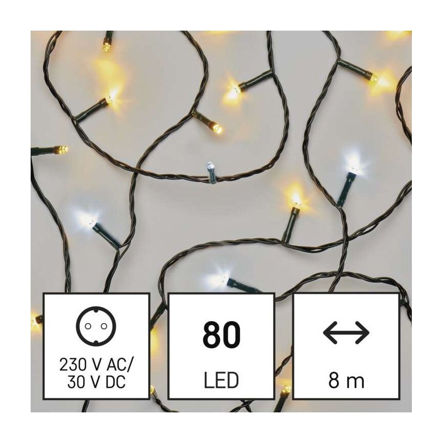 Ghirlandă LED pentru exterior, 80 LED, 2 moduri, 13 m, IP44, alb cald/alb rece