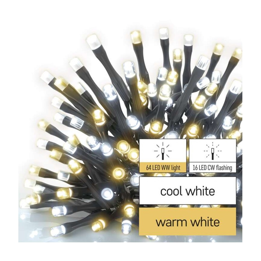 Ghirlandă LED pentru exterior, 80 LED, 2 moduri, 13 m, IP44, alb cald/alb rece