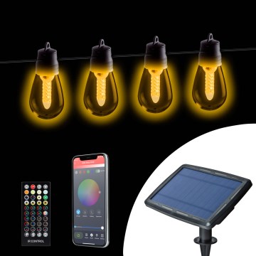 Ghirlandă LED solară reglabilă 25xLED/1,5W/3,7/5V 2700-10000K 2200 mAh 15 m IP65 neagră + telecomandă