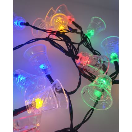 Ghirlandă luminoasă de Crăciun pentru exterior, 20xLED/2xAA, 2,2 m, IP44, clopoței multicolori