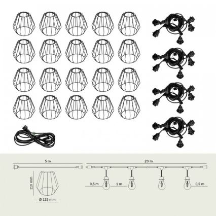 Ghirlandă luminoasă decorativă de exterior CRETE, 20 x E27, 230 V, 25 m, IP44