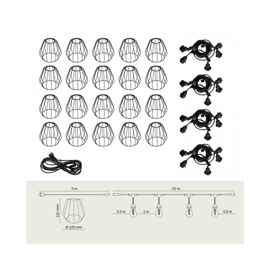 Ghirlandă luminoasă decorativă de exterior CRETE, 20 x E27, 230 V, 25 m, IP44
