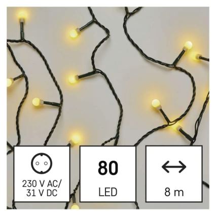 Ghirlandă luminoasă LED 13 m, 80 LED, 230 V, 8 moduri, IP44, alb cald
