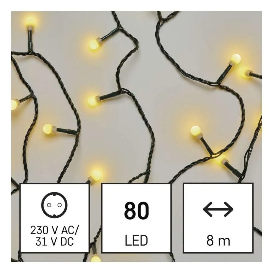 Ghirlandă luminoasă LED 13 m, 80 LED, 230 V, 8 moduri, IP44, alb cald