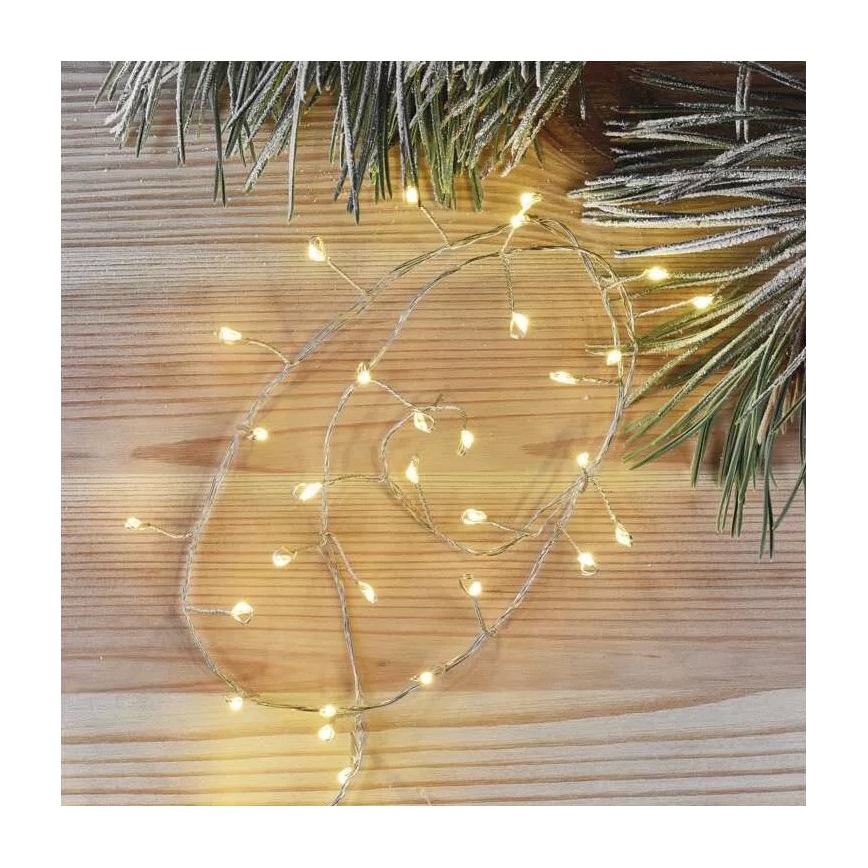 Ghirlandă luminoasă LED cu 100 LED, alimentare 3xAA, 2,7 m, alb cald