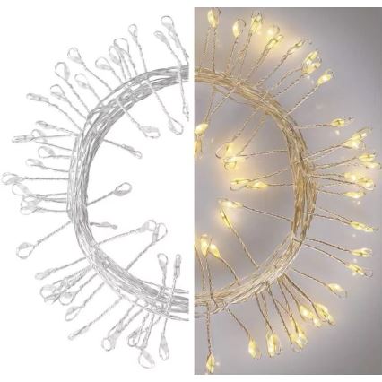 Ghirlandă luminoasă LED cu 100 LED, alimentare 3xAA, 2,7 m, alb cald