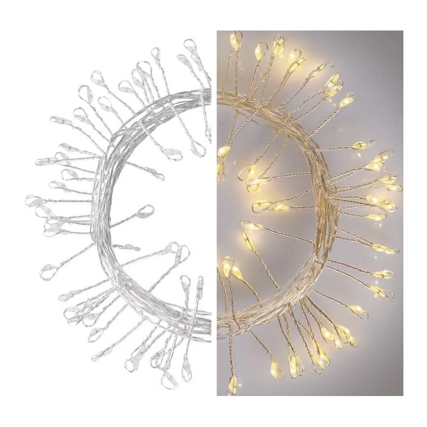 Ghirlandă luminoasă LED cu 100 LED, alimentare 3xAA, 2,7 m, alb cald