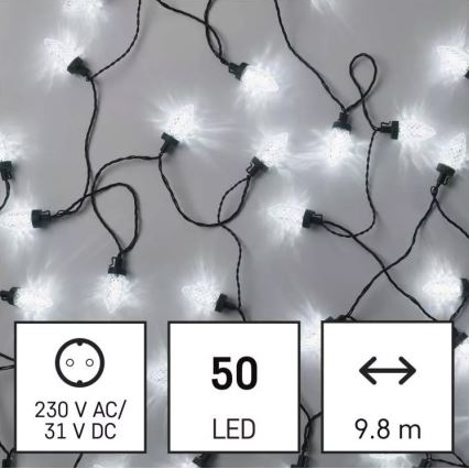 Ghirlandă luminoasă LED de exterior, 50 LED-uri, 8 funcții, 14,8 m, IP44, alb rece