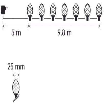 Ghirlandă luminoasă LED de exterior, 50 LED-uri, 8 funcții, 14,8 m, IP44, alb rece