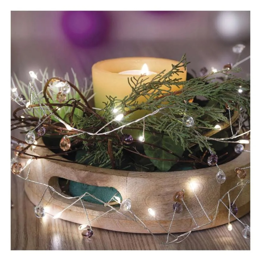 Ghirlandă luminoasă LED pentru Crăciun, 40 LED-uri, 1,5 m, alb cald, alimentare 3x AA