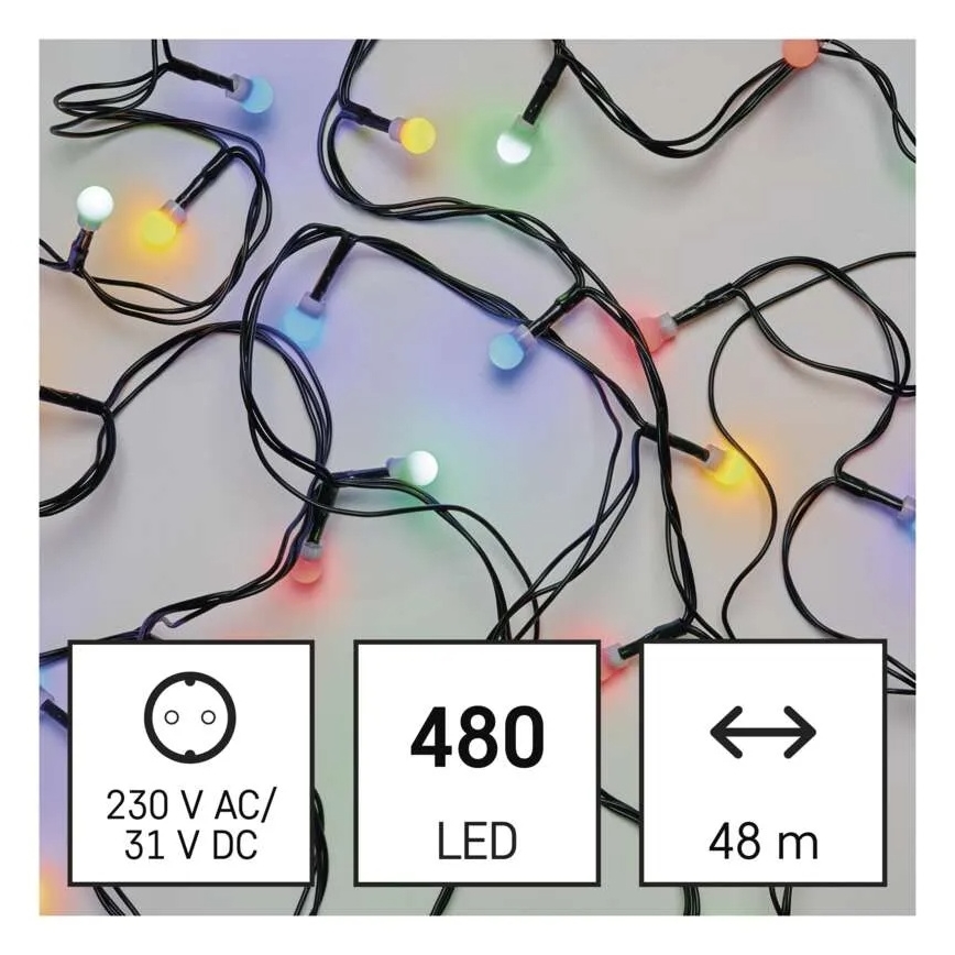 Ghirlandă luminoasă LED pentru Crăciun, 480 LED-uri, 8 funcții, 53 m, IP44, multicoloră
