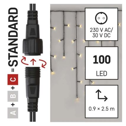 Ghirlandă luminoasă LED pentru exterior, 100 LED, 2,5 x 0,9 m, IP44, alb cald