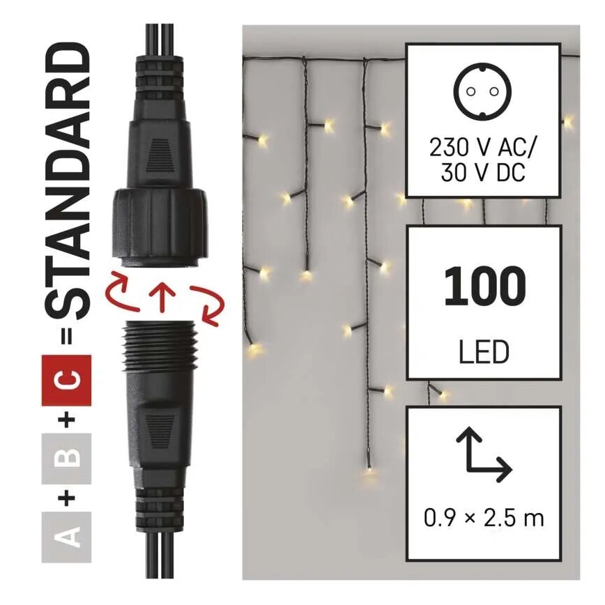 Ghirlandă luminoasă LED pentru exterior, 100 LED, 2,5 x 0,9 m, IP44, alb cald