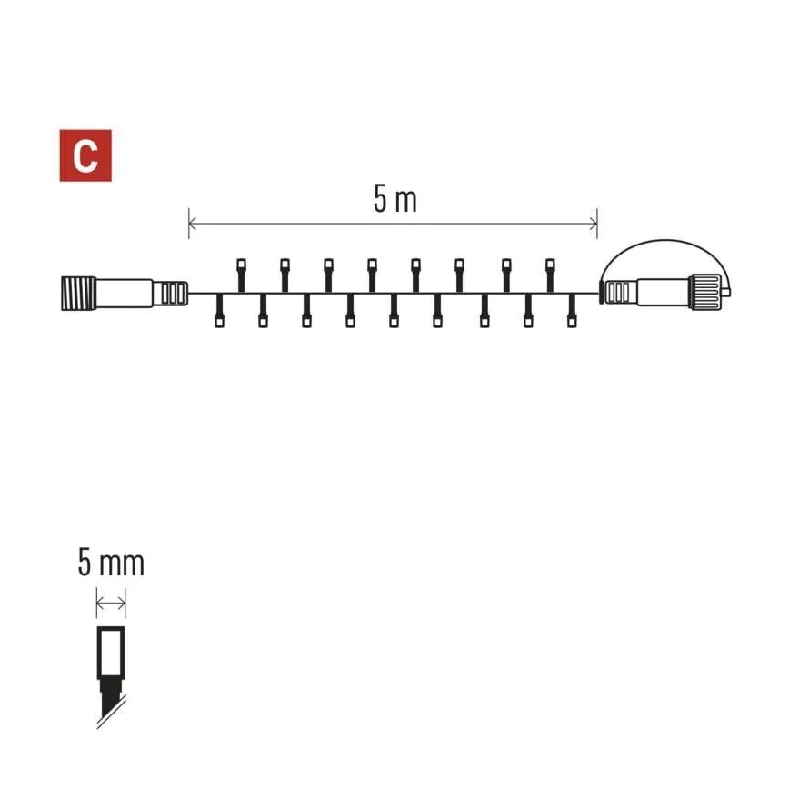 Ghirlandă luminoasă LED pentru exterior, 5 m, 50 LED, IP44, alb cald