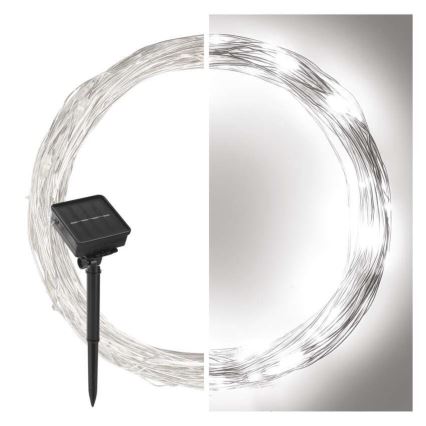 Ghirlandă solară 120xLED/2,4W/1,2V 12m IP44 600 mAh alb rece