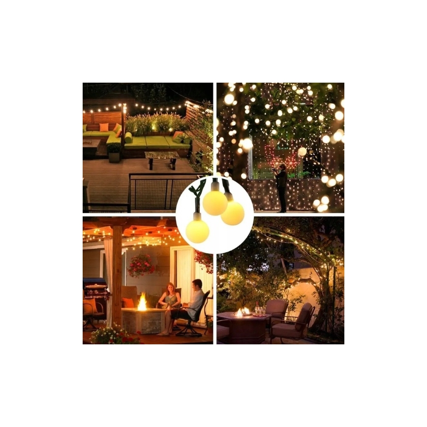 Ghirlandă solară decorativă, 50 LED, 8 funcții, 500 mAh, 9,5 m, IP67, alb cald