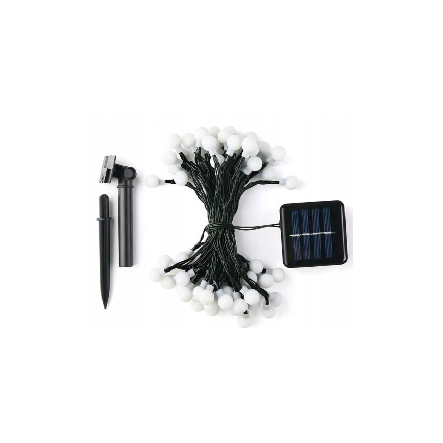 Ghirlandă solară decorativă, 50 LED, 8 funcții, 500 mAh, 9,5 m, IP67, alb cald