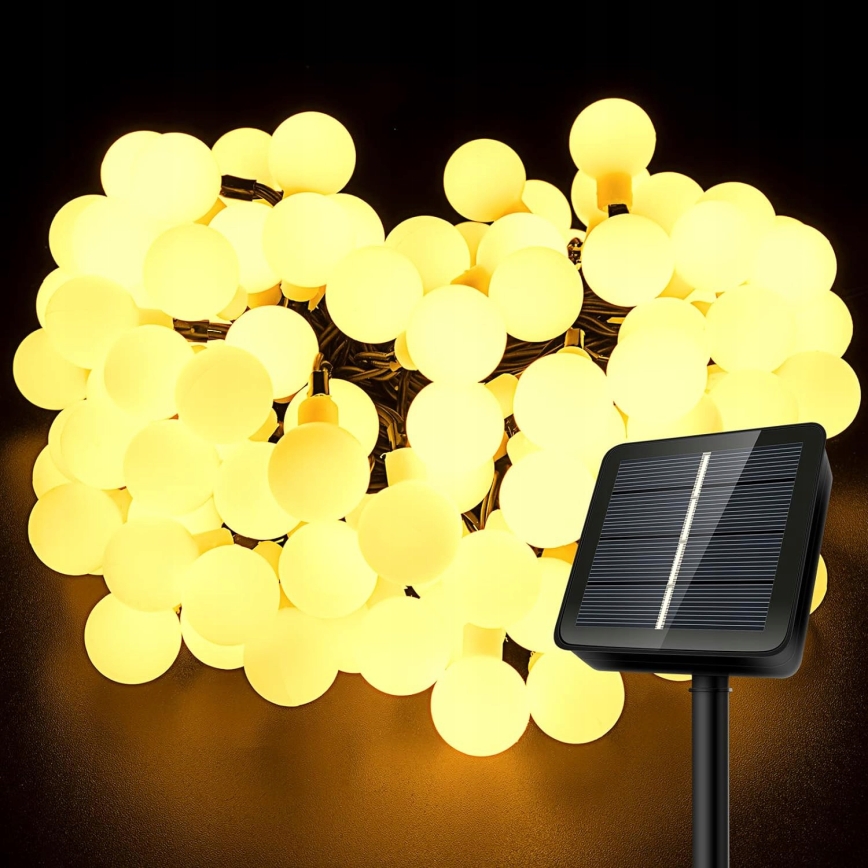 Ghirlandă solară decorativă cu 30 LED, 8 funcții, 500 mAh, 6,5 m, IP67, alb cald
