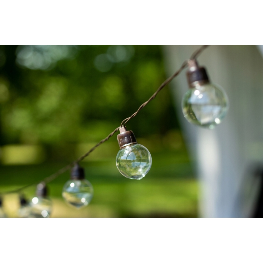 Ghirlandă solară decorativă cu 30 LED, 8 funcții, acumulator 500 mAh, 10,6 m, IP67, alb cald