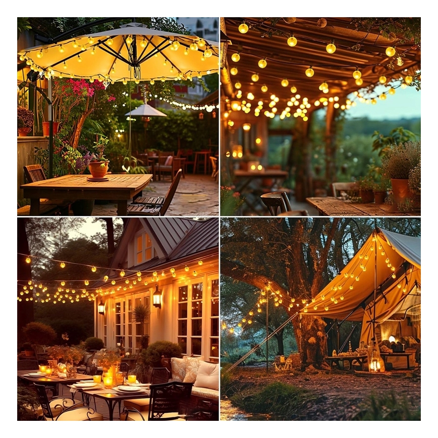 Ghirlandă solară decorativă LED, 30 LED, 8 funcții, baterie 500 mAh, 6,5 m, IP67, alb cald