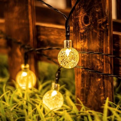 Ghirlandă solară decorativă LED, 30 LED, 8 funcții, baterie 500 mAh, 6,5 m, IP67, alb cald